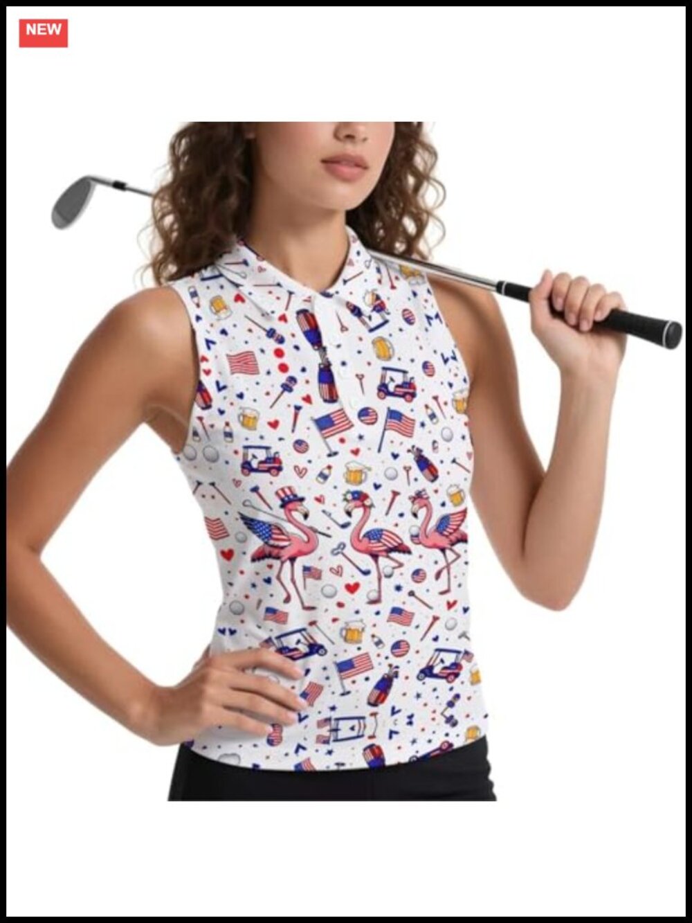 Women's Sleeveless Polo Golf Shirt Funny Flamingo Tank Top Athletic Tennis - Picture 3 of 6